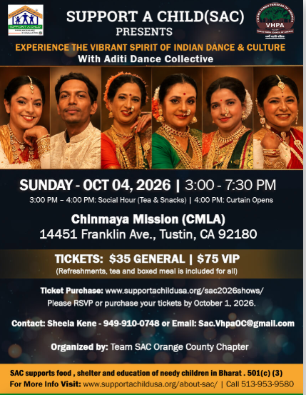 Support A Child Presents: Rhythms of India at Chinmaya Mission (CMLA)
